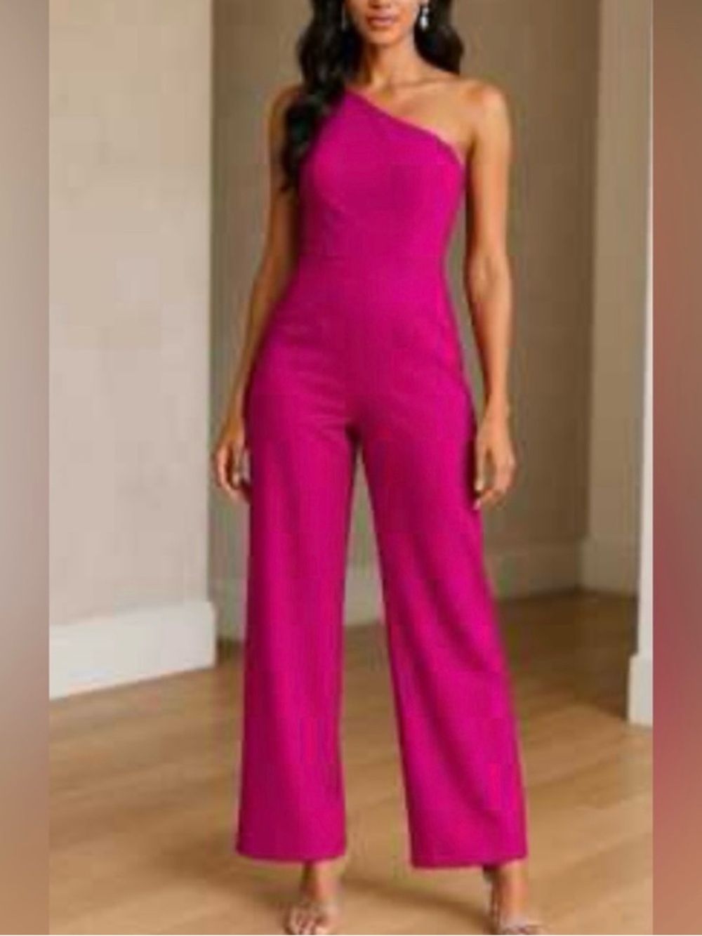 One-Shoulder Fuchsia Wide-Leg Jumpsuit